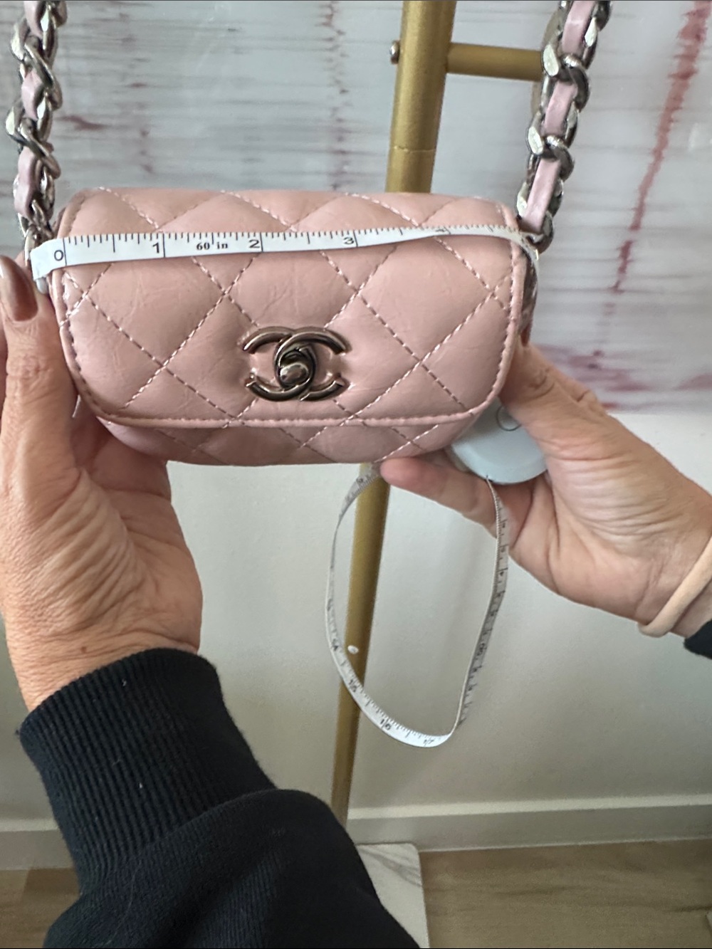 Pink Quilted Mini Crossbody Bag with Chain Strap - Picture 9 of 10